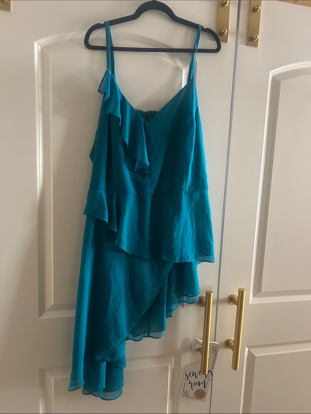 Teal Asymmetric Ruffle Tunic/top (24)